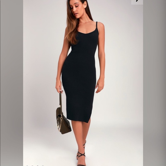 black ribbed bodycon midi dress